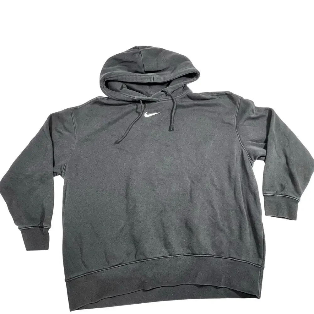 Nike Center Swoosh Hoodie Mens Medium Black Pullover Sweatshirt Mid